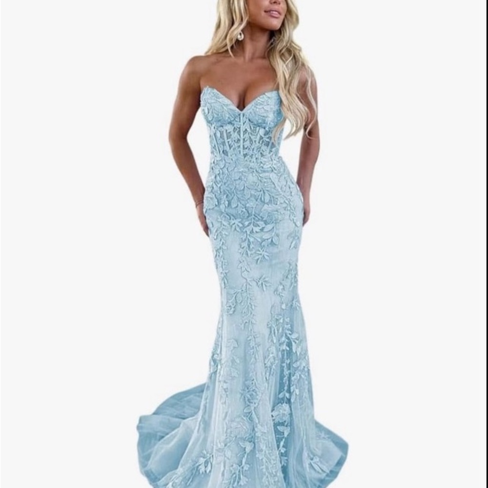 Blue Embellished Tiered Maxi Dress